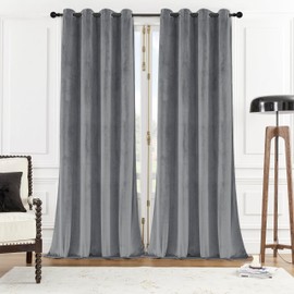 SNITIE Grey 108in Long Velvet Curtains with Grommet, Super Soft Thermal Insulated Noise Reducing Thick Light Filtering Velvet Drapes for Living Room and Bedroom, Set of 2 Panels, 52 x 108 Inch Long