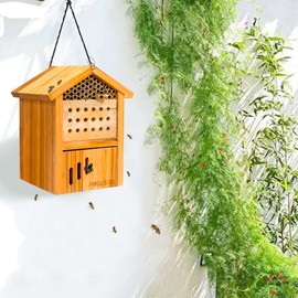 Mason Bee House -Wax Coated Mason House for The Garden, Natural Handmade Wooden Waterproof Mason Home, Attracts Peaceful Bee Pollinators,Native Mason Bee Habitat