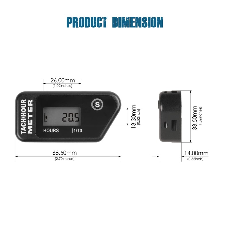 Runleader Digital LCD Hour Tachometer, Hours and RPM Display, Waterproof