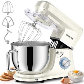 Babroun 8.45 QT Stand Mixer - 660W 6 Speed Large Capacity Kitchen Electric Mixer with Whisk Dough Hook Mixing Beater Household Food Mixer for Baking Cakes Cookie Bread Salad (White)