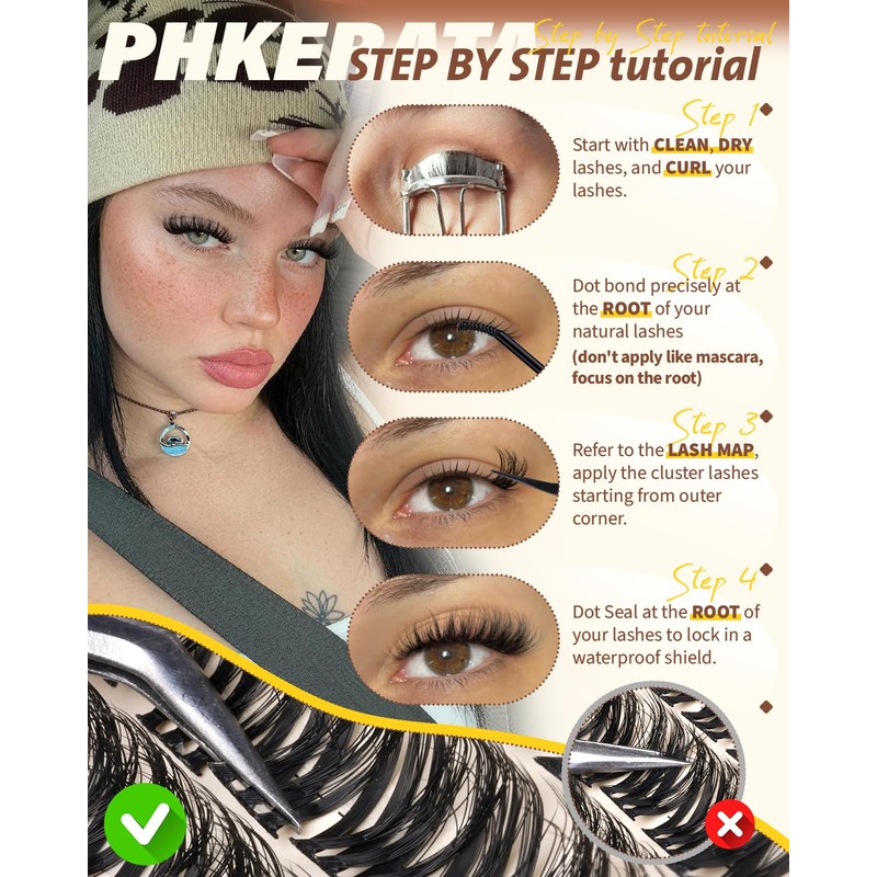 PHKERATA Fluffy Lash Clusters Wispy Eyelash Clusters, D Curl Cluster