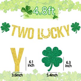 Two Lucky Banner, Shamrock Clover Sign for Baby's Second Birthday, St. Patrick's Day Theme 2nd Birthday Party Decoration Supplies for Boys Girls