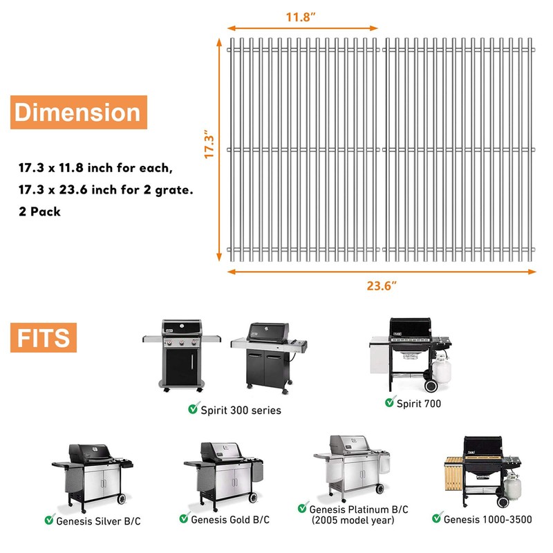 Hisencn 7639 Cooking Grates for Weber Spirit I & II