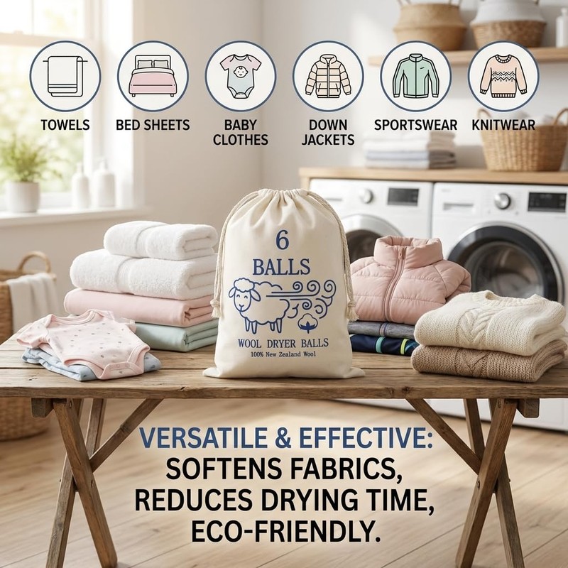 Premium Wool Dryer Balls 6-Pack - 100% Organic New Zealand