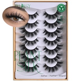 False Eyelashes 18mm Cat Eye Fluffy Strip Lashes 7 Pairs Pack Flat Silk Fake Mink Lashes Strips Pestañas Postizas Naturales Soft Eye Lashes Wispy Lash Strips 3D Eco Friendly Eyelash By Hiklasy