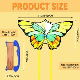 51.2" x 27.6" Butterfly Kite with Long Tail & 328 Ft Kite String Handle, Easy to Fly Beach Kite for Adults, Beginner Kite for Outdoor Activities Family Trip (Gold & Green)