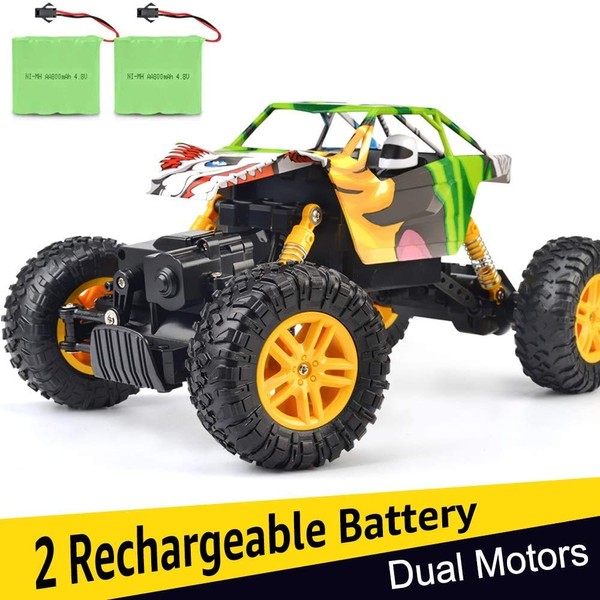 DOUBLE E RC Cars 1:18 Dual Motors Rechargeable Remote Control Truck 4WD Off Road RC Truck Rock Crawler