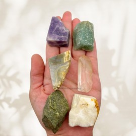 GEMSCITE Healing Crystals and Stones for motional Trauma Manifestation, Set of 6 Lepidolite, Green Aventurine, Scolecite, Vesuvianite, Lace Agate and Clear Quartz