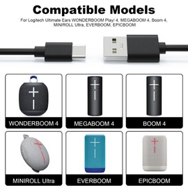 USB C Charger Charging Cable Cord Compatible with Ultimate Ears UE WONDERBOOM 4/ Play, BOOM 4, MEGABOOM 4, MINIROLL Ultra, EPICBOOM, Replacement for JBL Charge 6, Flip 7, Pulse 5, Clip 5, Go 4 Speaker