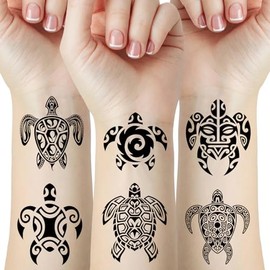 Hojas De Tatuajes Temporales De Tortuga Animales Marinos Tribales Maoríes Suministros Para Fiestas De Cumpleaños Decoraciones Tatuajes Falsos Corporal
