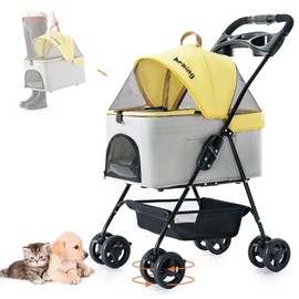 LPOTIUS 3 in 1 Pet Stroller for Small Dogs and Cats, Folding Lightweight Dog Stroller with Detachable Carrier & Storage Basket, Portable Cat Puppy Jogging Stroller with Cup Holder, 4 Wheels