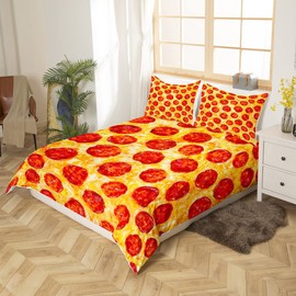 Castle Fairy 3D Pizza Printed Duvet Cover Queen Size Cheese Pizza Comforter Cover with 2 Pillowcase for Teens Adults Kids Food Print Bedding Set Pizza Breathable 3 Pieces Decorative Bed Cover