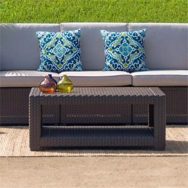 Flash Furniture Wicker Patio Coffee Table in Chocolate Brown