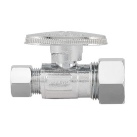 Eastman Quarter-Turn Straight Stop Valve with Brass Ball Mechanism, 5/8 Inch OD Compression Inlet x 3/8 Inch OD Compression Outlet, Chrome Plated, 10756LF