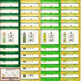 Tsujiri Tea Bags, Uji Sencha, Uji Gyokuro, Sencha, Genmaicha, 4 Types, 10 Bags Each, 40 Bags Total, Triangle Tea Bag, Gyokuro Tea, Individual Packaging + Momoneko, Labels, Drink Comparison Assortment,