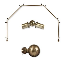 A&F Rod Décor - Ferero 13/16" 5-Sided Bay Window Curtain Rod 28-48 inch (each side) - Antique Brass
