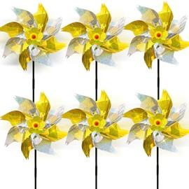 6 Pieces Reflective Pinwheels, Sparkly Windmills for Garden Decor,Devices Scare Off Birds and Animals Away,Suitable for farms, gardens, orchards, balconies, patios (Golden & Silver)