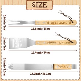 Haooryx Father BBQ Grill Tool Accessory Set - 3Pcs Super Daddio Stainless Steel Grilling Tong Fork Spatula Top Chef Dad Birthday Present Outdoor Housewarming Camping Father's Day Holiday Party Supply