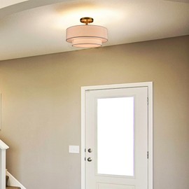 DIRYZON 3-Light Semi Flush Ceiling Light,Modern Ceiling Light Fixtures with 2 Tier Fabric Drum Shade for Living Room Bedroom Hallway,15 INCH