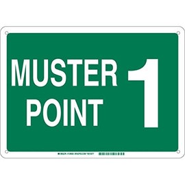 Brady 139664 Aluminum "Muster Point 1" Sign, Text, 10" H x 14" W, White on Green