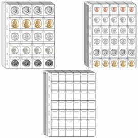 460 Pockets 3 Sizes Coin Collection Pages, 15 Sheets Coin Collection Supplies Pages with Standard 9 Hole Coin Binder Sleeves for Coin Stamp Currency Collection (20+30+42 Pocket)