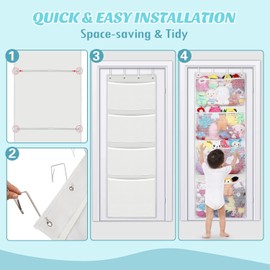 Jonnick Storage for Stuffed Animal, Over Door Large Plush Toy Organizer with Metal Hook, Baby Accessory Holder Idea for Nursery (White)