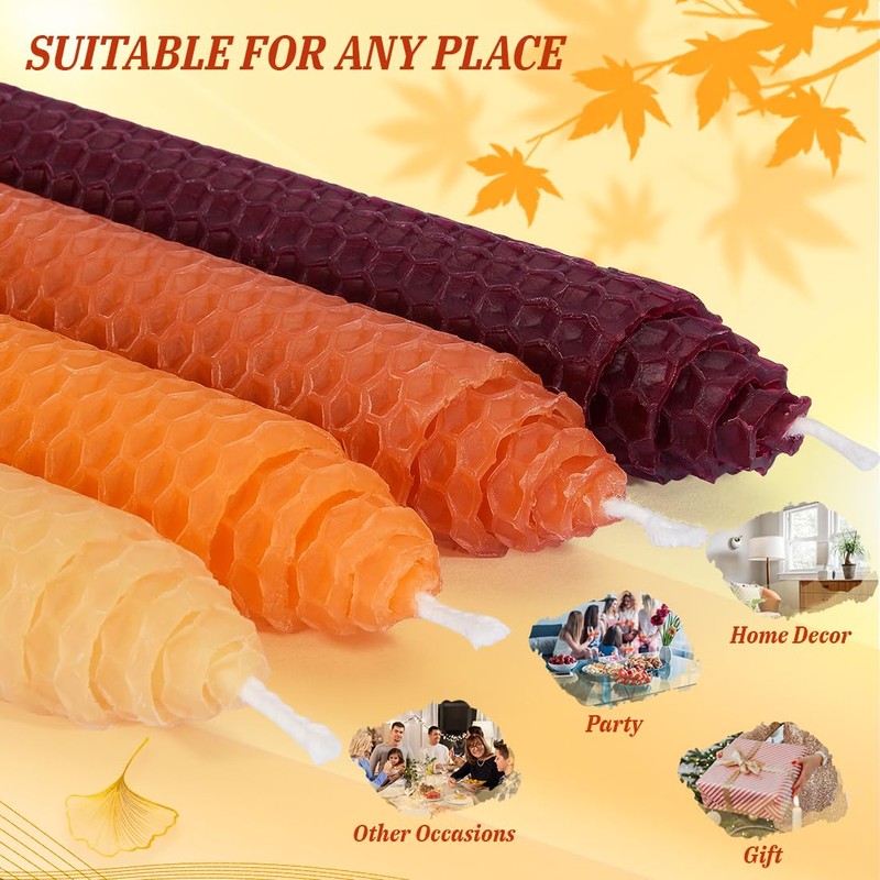 DEYBBY 8" Hand-Rolled Beeswax Taper Candles 4 Pack Cone Top,Pure