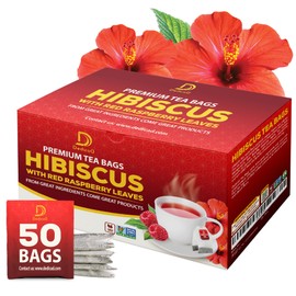 Dedicad Hibiscus Flowers Mixed Red Raspberry Leaf Tea Bags - 2Gr/Bag - 50 Bags - Premium Herbs - Non-GMO, Caffeine-free Tea supports Heart, Digestion and Mood