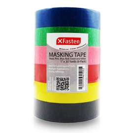 XFasten Multi Colored Painters Masking Tape Kids Craft Set, 1-Inch x 30 Yards, 6 Pack, Multicolor Masking Labelling Moving Tape Bulk for Boxes, Artists, Watercolor and Paint