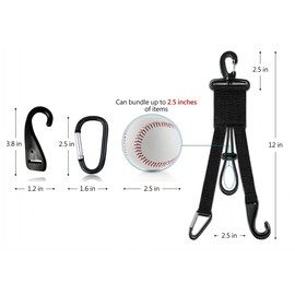 XINFULLWOL Baseball Softball Hanger, 3 in 1 Organizer Baseball Bat Holder with Glove Clip and Helmet Hook for Baseball, Softball, Fence Pocket, Water Bottle, Hiking, Camping (Pack of 3)