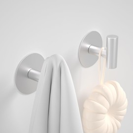 WUIVIUT Adhesive Stainless Steel Hooks Without Nails Wall Hooks for Hanging Stick on Door or Wall Coat Hook for Bedroom Bathroom Kitchen Shower Hooks Hold Clothes Storage Wall Mount（2 Pack Silvery ）