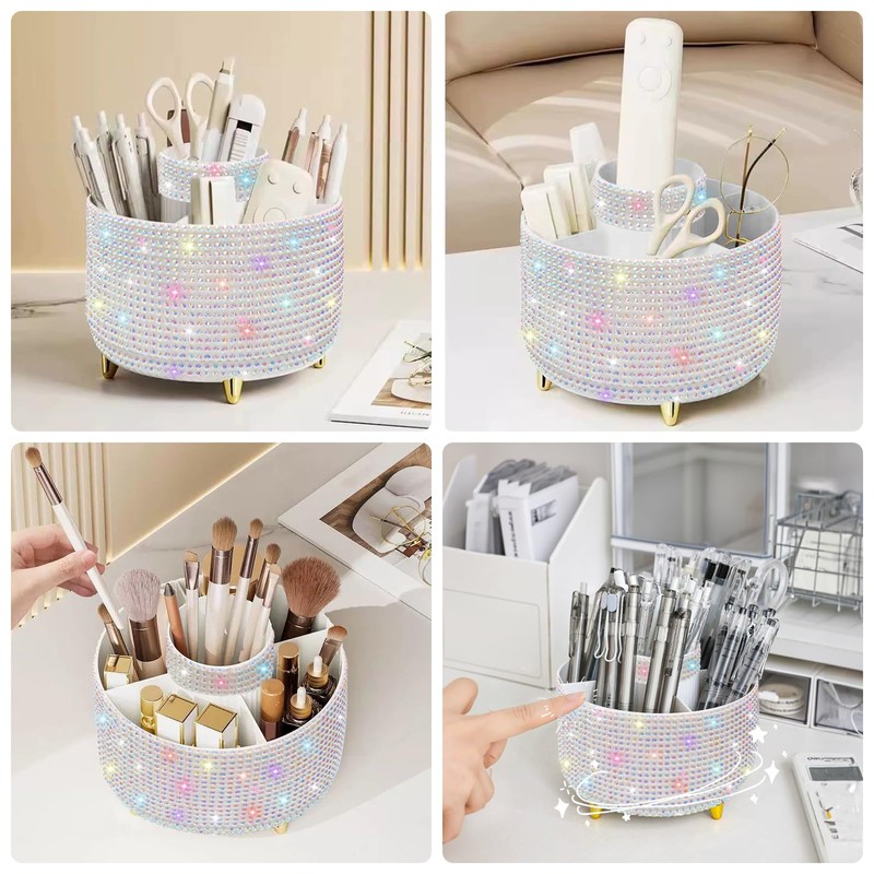 Diesisa Bling Makeup Organizer: 360°Rotating Bling Rhinestone Cosmetic Display Cases