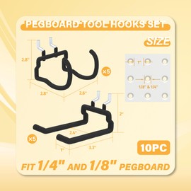 BFPeaky Heavy Duty Pegboard Hooks - Pegboard Organizer Accessories Kit with Peg Board Tool Hangers, Screwdriver & Drill Holder,Black Pegboard Accessories,Fit 1/4" Peg Board (10PC)