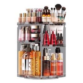 Auxmir 360 Rotating Makeup Organizer Skincare Organizer Large Capacity Display Case Cosmetic Storage Adjustable Makeup Carousel Spinning Holder Rack for Vanity Countertop and Bathroom, 9 Levels, Grey