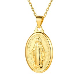 Nofade Silver Gold Virgin Mary Necklace for Women Men 18K Gold Plated Oval Pendant Necklace Catholic Religious Christian Jewelry