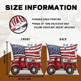 FASHITE American Flag Throw Pillow Covers 18x18 Set of 4 Daisy Patriotic Let Freedom Ring Decorative Throw Pillow Covers for Sofa Couch Bed Home Decor