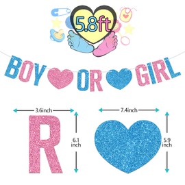 Boy or Girl Banner, Baby He or She Bunting Sign, Gender Reveal/Birthday/Pregnancy Announcement/Baby Shower Party Decorations Supplies for Kids Boys Girls, Blue and Pink Glitter