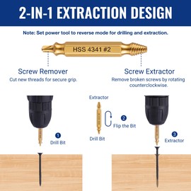 WORKPRO 6PCS Screw Extractor Set, Titanium Coated Damaged Stripped Screw Remover Kit, Ez Out Broken Bolt and Screw Extractor Tools, Premium 4341 HSS Reverse Drill Bits, Father's Day Gifts for Men