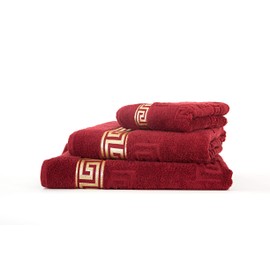 Arle-Living Luxury Medusa Bath Towel 70 x 140 cm - Bordeaux - Finest Cotton/High Pile Terry Cloth with Medusa Flat Embossing and Golden Medusa Border (Bordeaux, Bath Towel 70 x 140 cm)