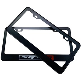 2 Pcs Stainless-Steel S-R-T-8 License Plate Frame Cover Black w/ Screws caps