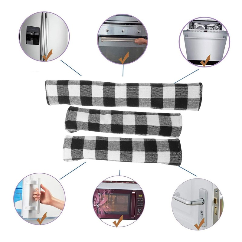 TEHAUX 3pcs Black White Checkered Handle Covers for Refrigerators Ovens
