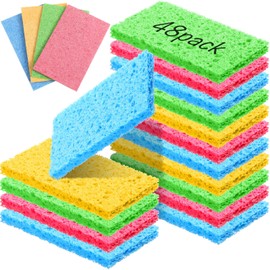 Zhengmy 48 Pieces Kitchen Sponge Bulk Natural Sponges for Dishes Compressed Wood Pulp Sponges Cleaning Sponge Without Scratching for Kitchen Bathroom, 3.9 x 2.4 x 0.12 Inch (Multicolor)