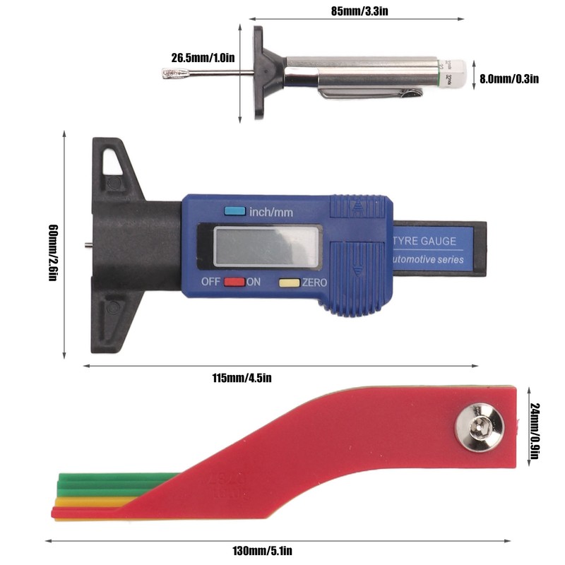 Digital Tire Tread Gauge Color Coded Depth Measurement Tool Handheld