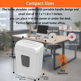 Bonsaii Low Noise Operation Paper Shredder, 6-Sheet Cross-Cut, Credit Card Shredder, Home Office, Handle for Document, Mail, Staple, 3.4 Gal Wastebasket, Easy-Carry Handle, White