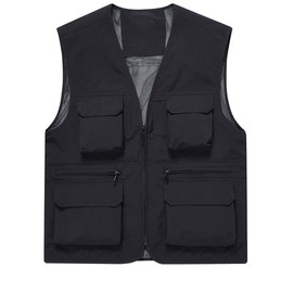 ceauros Men's Utility Fishing Vest Lightweight Outdoor Zip up Travel Work Cargo Vest Jacket with Multi Pockets(black,XL)