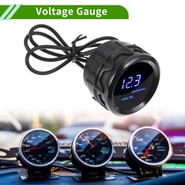 VekAuto 2" 52mm DC 12V Voltage Gauge Blue Light LED Digital Voltmeter Gauge 8-18V 1 Pc Cable Universal Car Voltage Meter Black Black Blue