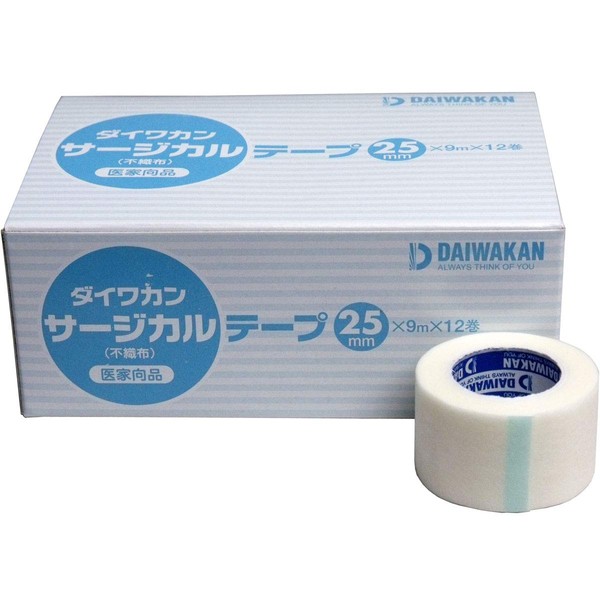 Daiwa Can Surgical Tape, Non-woven Fabric, For Doctors, 1.0 inches (25 mm) x 29.4 ft (9 m) x 12 Rolls