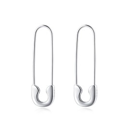 SLUYNZ 925 Sterling Silver Safety Pin Hoop Earrings for Women Teen Girls Minimalist 1.4" Hoop Earrings Dangle (A-Silver)
