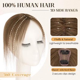 S-noilite Bangs Hair Clip,360° 3D Cover Real Clip in Bangs Human Hair Toppers for Women With Side Bang Daily Wear Medium Brown