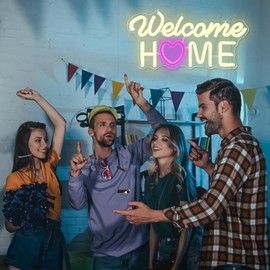 FuugZze Welcome Home Neon Sign Neon Lights USB Led Sign Dimmable Welcome Neon Sign Welcome Home Sign for Military Army Returning Homecoming Party Welcome Home Decorations